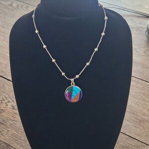 Vintage Taxco Sterling Silver Mosaic Turquoise Malachite Goldstone Necklace 16"